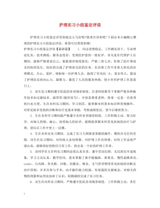 护理实习小组鉴定评语 