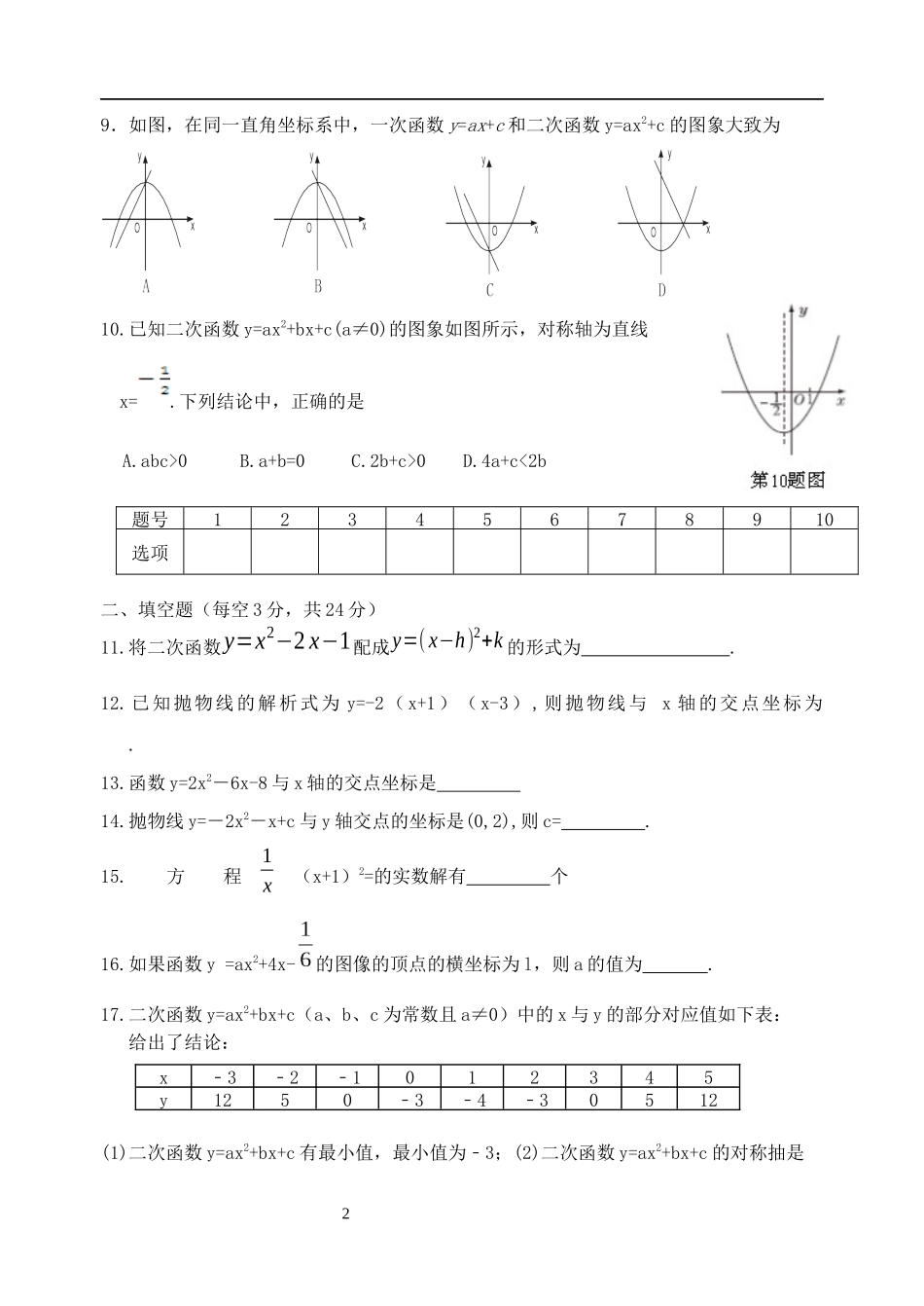 二次函数测试_第2页