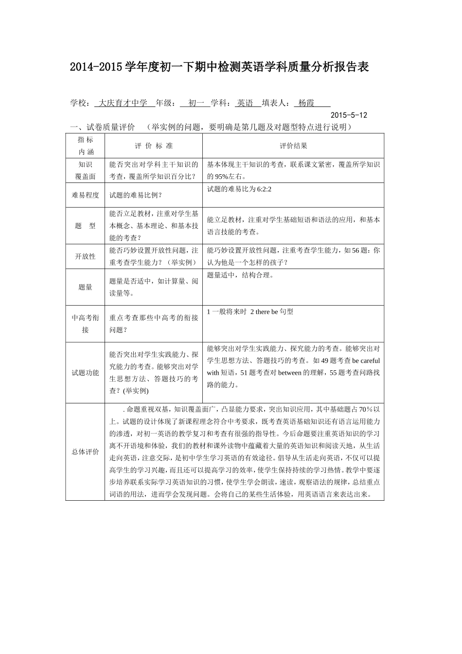 学生试题分析初一_第1页