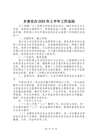 乡食安办20XX年上半年工作总结