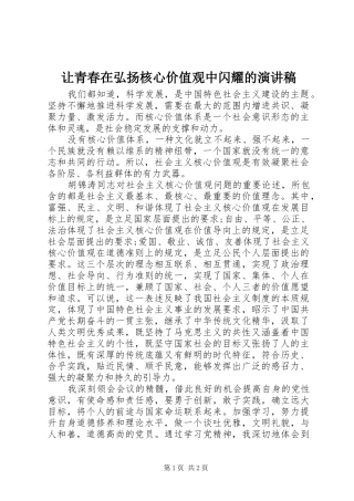 让青春在弘扬核心价值观中闪耀的演讲稿范文