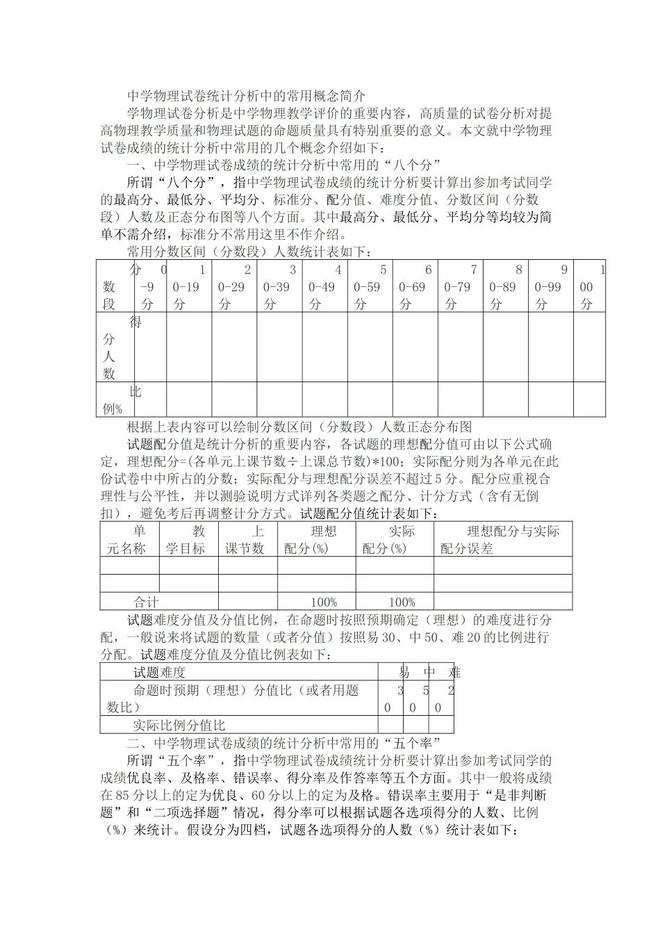 中学物理试卷统计分析中的常用概念简介_第1页