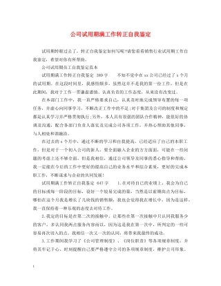 公司试用期满工作转正自我鉴定 