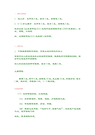 预防甲型H1N1流感中药处方及服用方法