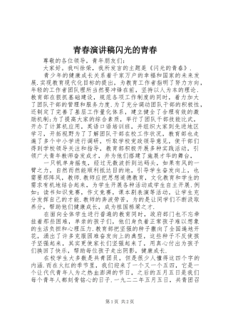 青春演讲稿范文闪光的青春