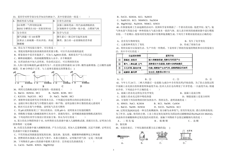 初中化学复习专题之选择题100道有答案_第3页