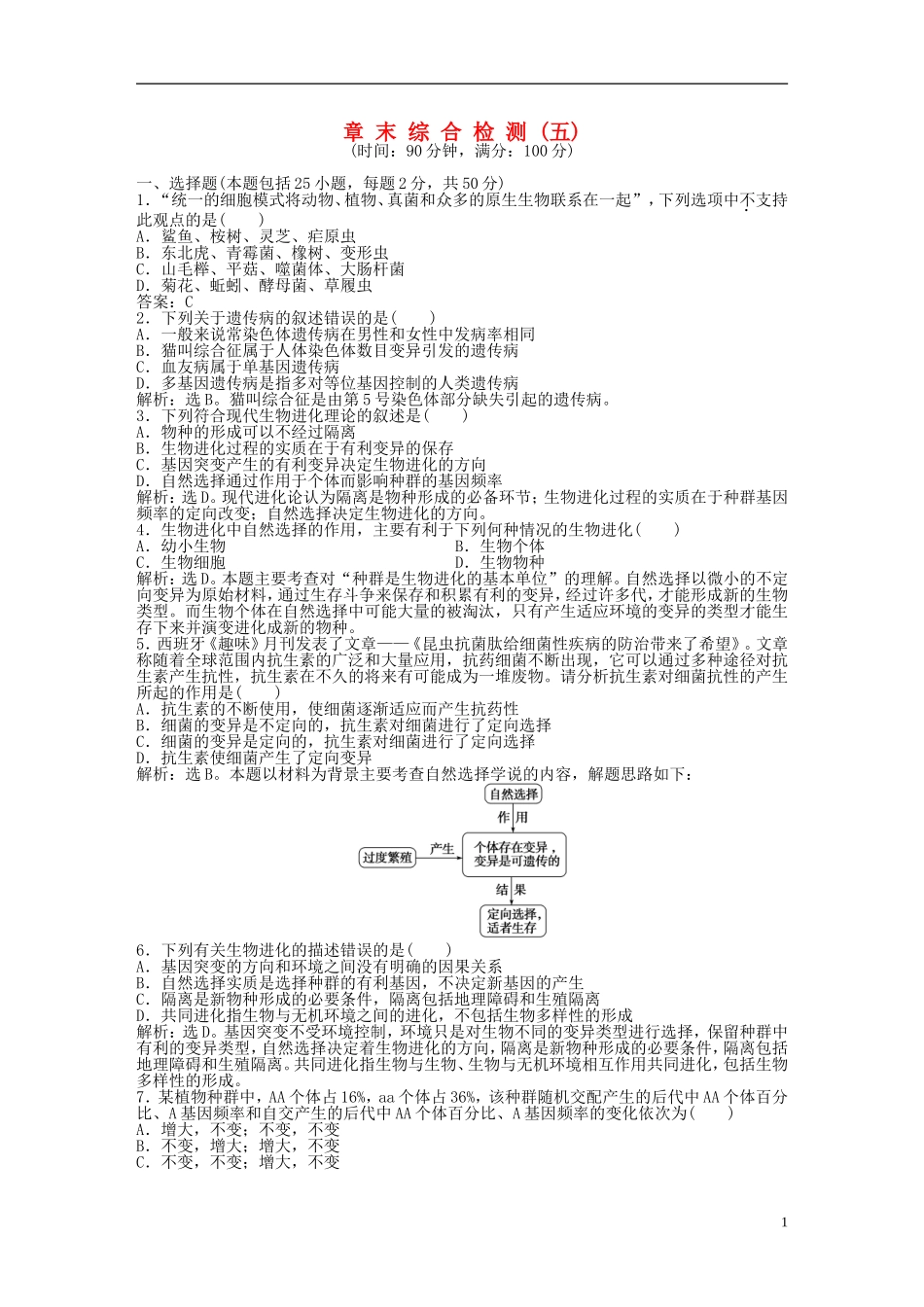 【优化方案】2013年高中生物-电子题库-章末综合检测(五)-新人教版必修2-_第1页