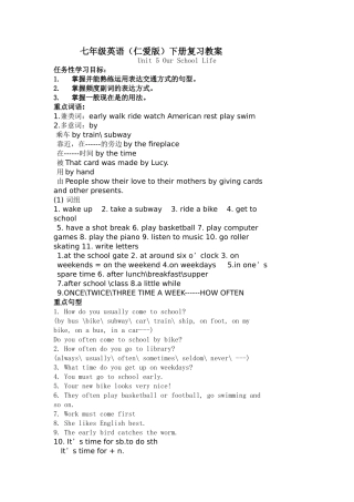 七年级英语(仁爱版)下册复习教案