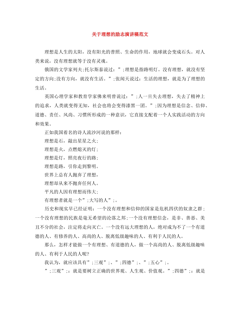 关于理想的励志演讲稿范文 _第1页