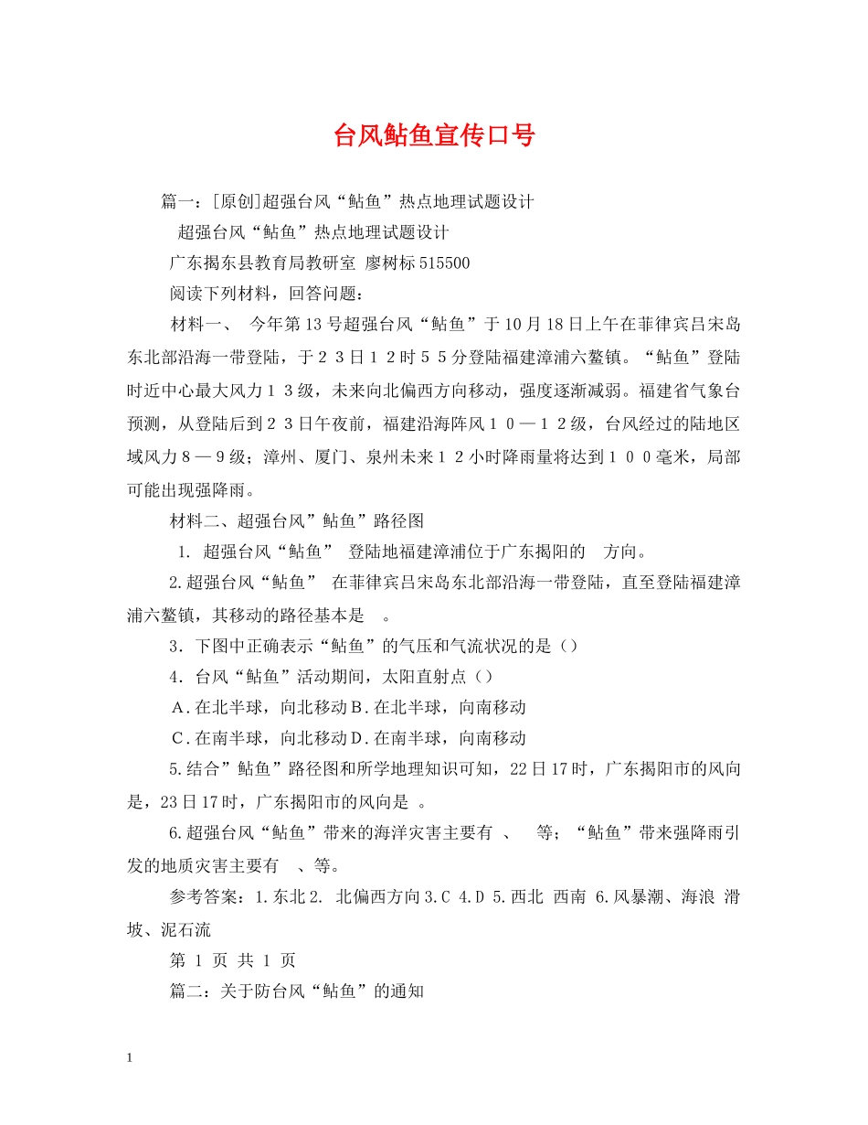 台风鲇鱼宣传口号2 _第1页