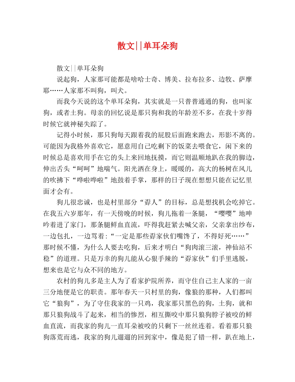 散文--单耳朵狗 _第1页