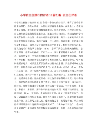 小学班主任操行的评语10篇汇编 班主任评语 