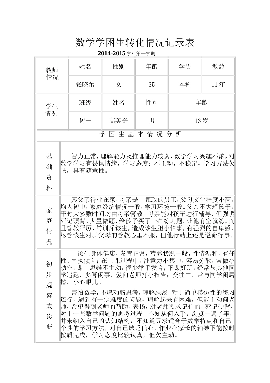 初中数学学困生转化情况记录表_第2页