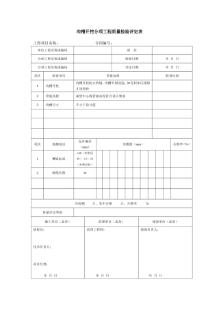 沟槽开挖分项工程质量检验评定表