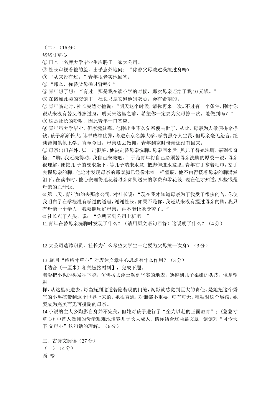 九年级语文模拟试题_第3页