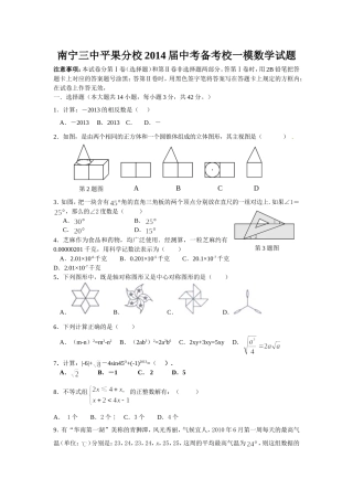 南宁三中平果分校2014届中考备考校一模数学试题
