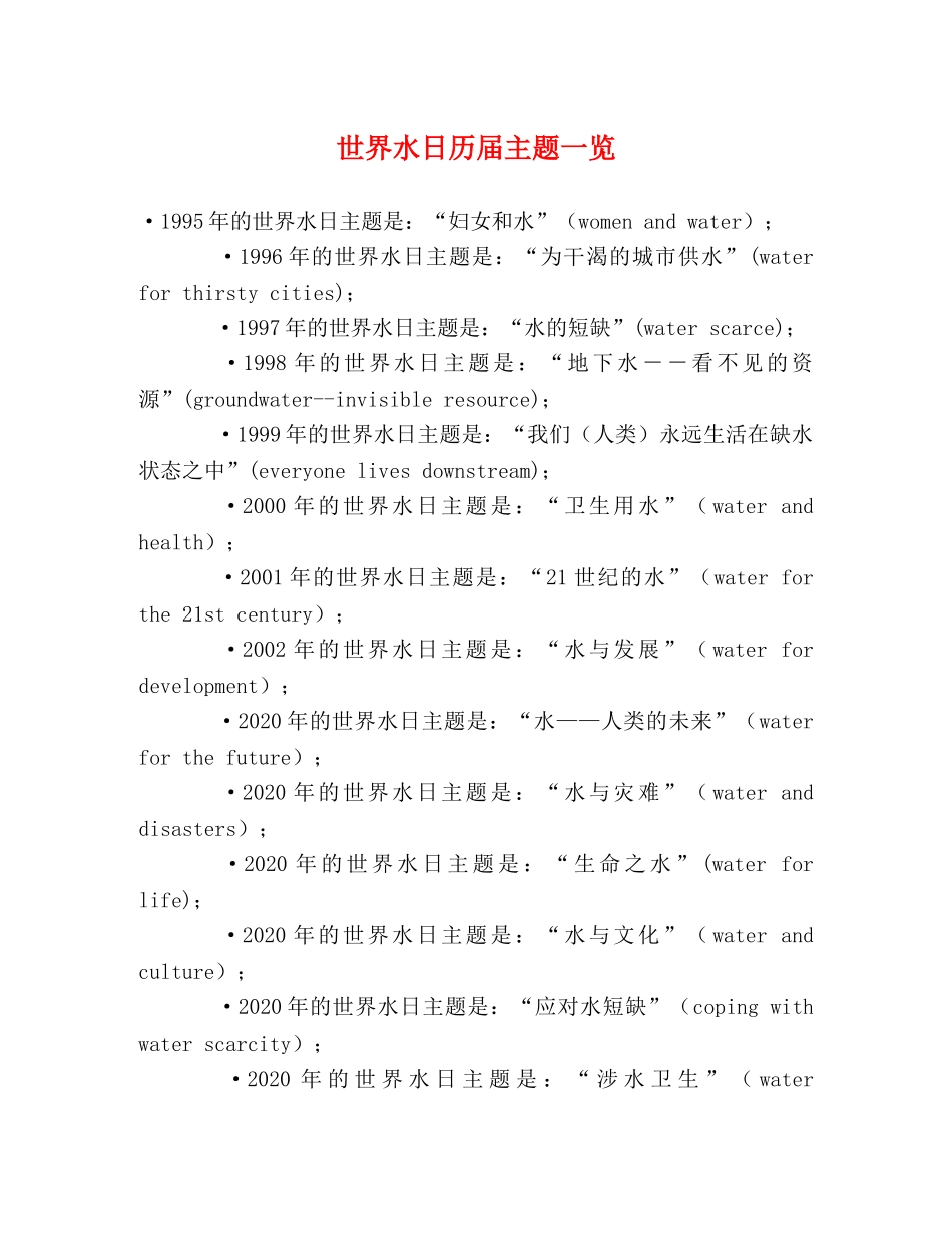 世界水日历届主题一览 _第1页