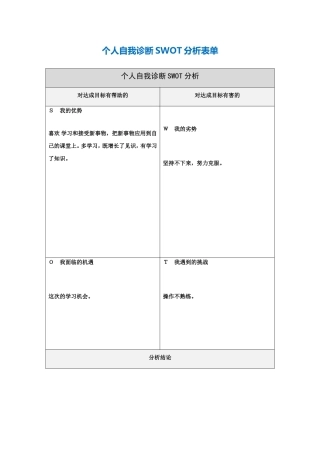 个人自我诊断SWOT分析表(1)