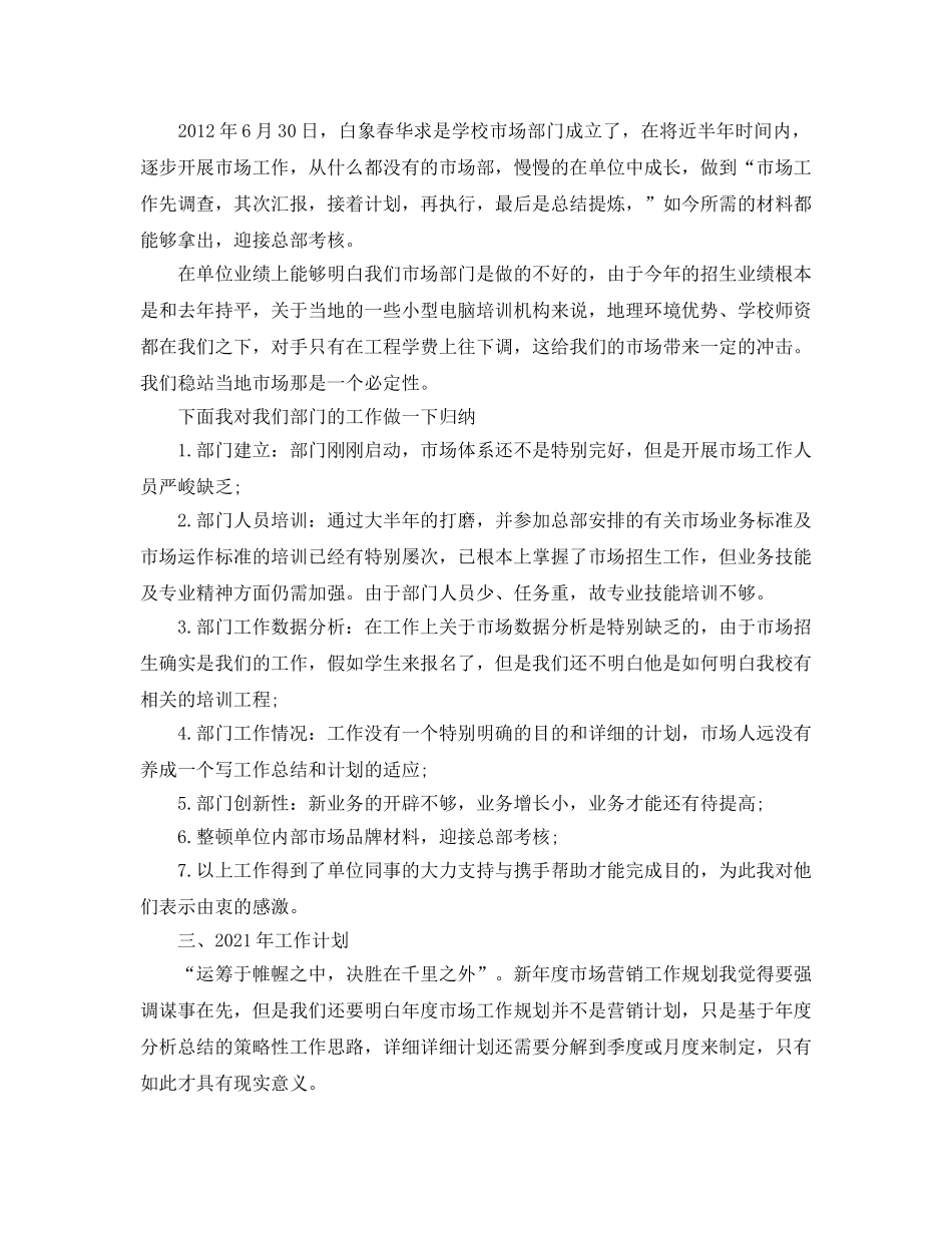 市场专员的个人工作参考总结（通用） _第2页