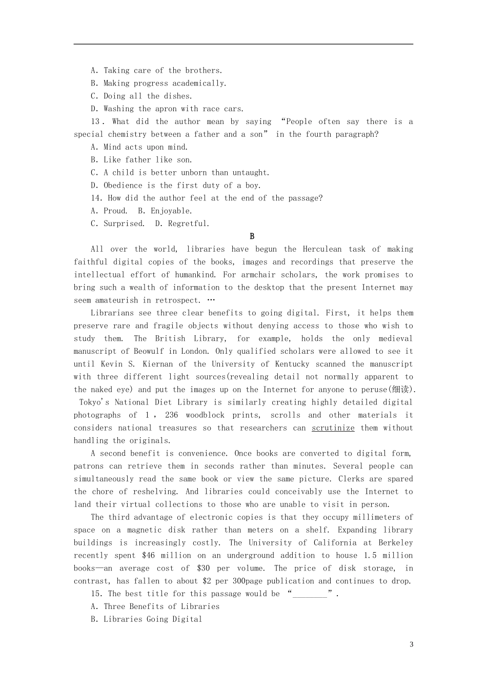 【湖北专用】2014届高考英语一轮复习课时作业-Unit-4-Earthquakes-新人教版必修1_第3页