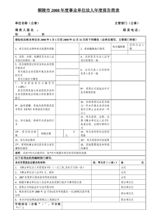 铜陵市2008年度事业单位法人年度报告简表