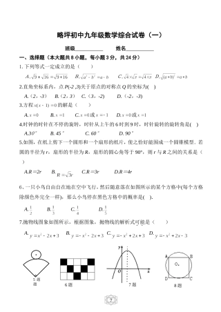略坪初中九年级数学综合试卷（一）