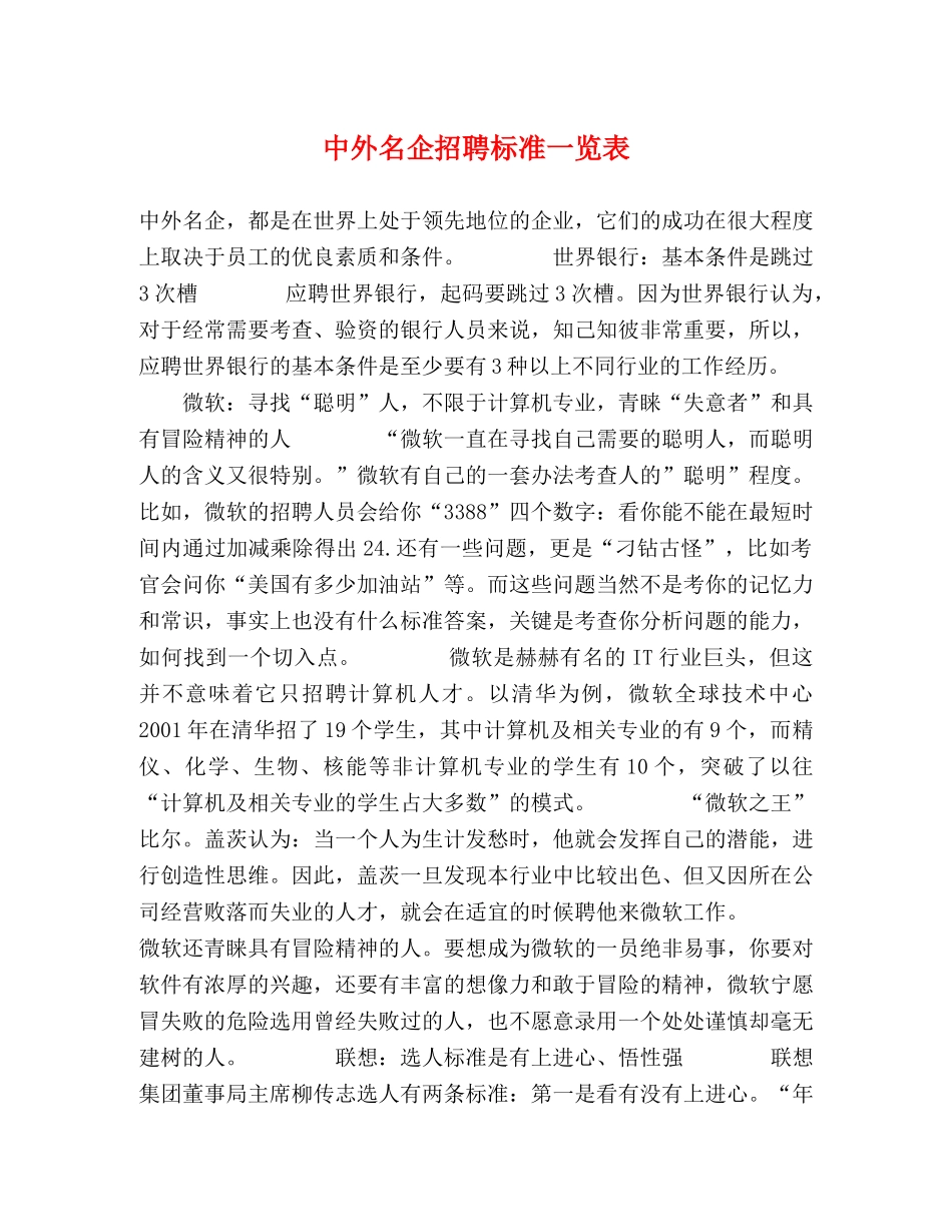 中外名企招聘标准一览表 _第1页