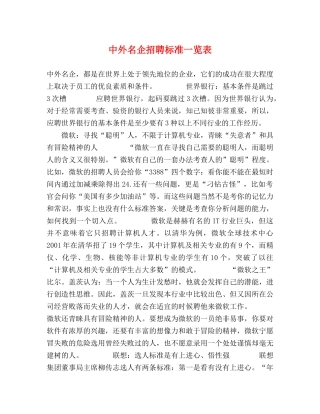 中外名企招聘标准一览表 