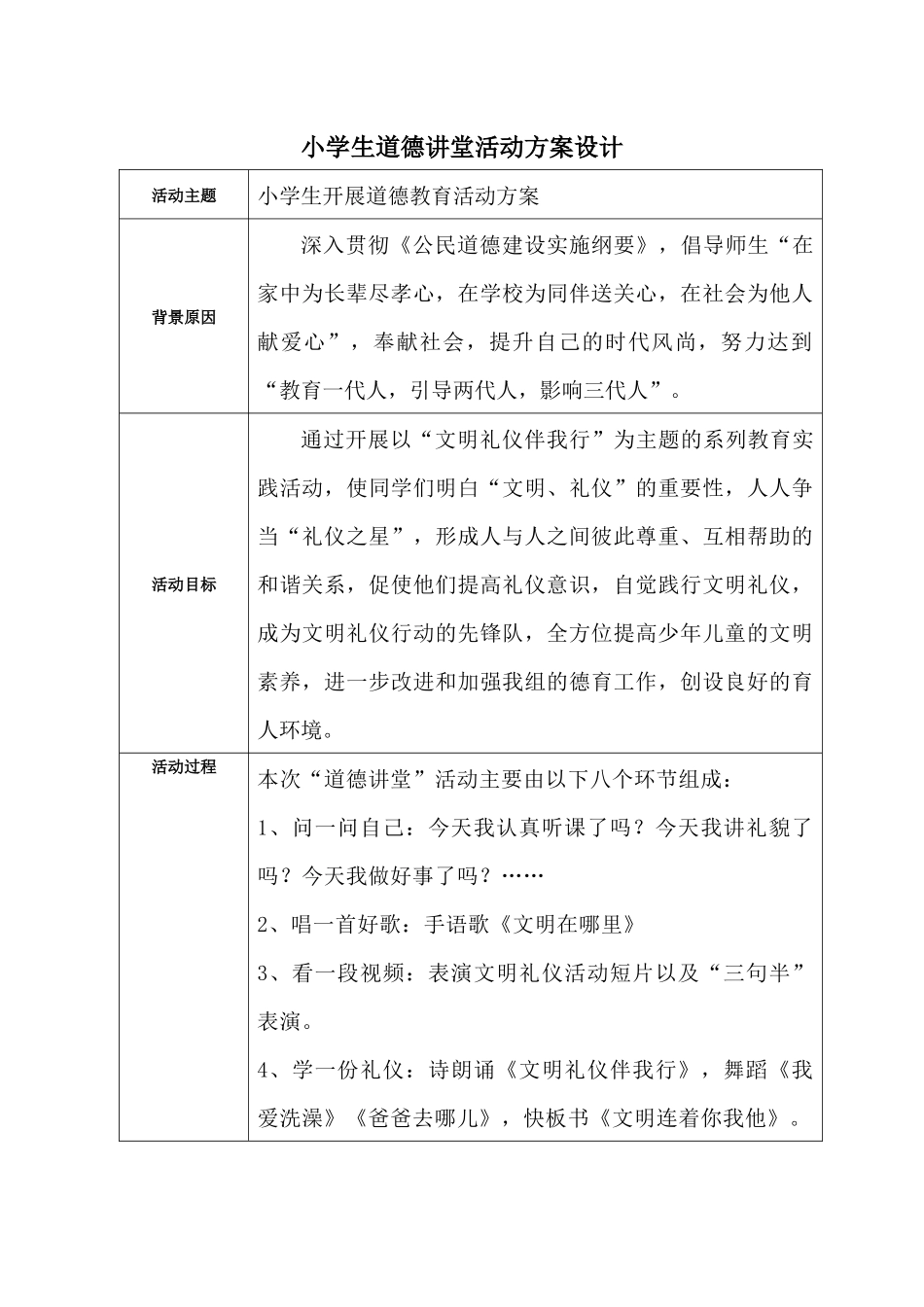 小学生道德讲堂活动方案设计_第1页