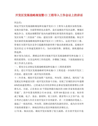 开发区发展战略规划暨CI工程导入工作会议上的讲话 