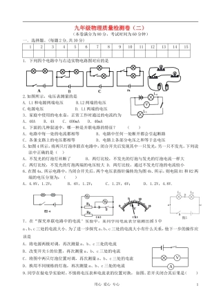 九年级物理-质量检测卷(二)(无答案)-沪科版
