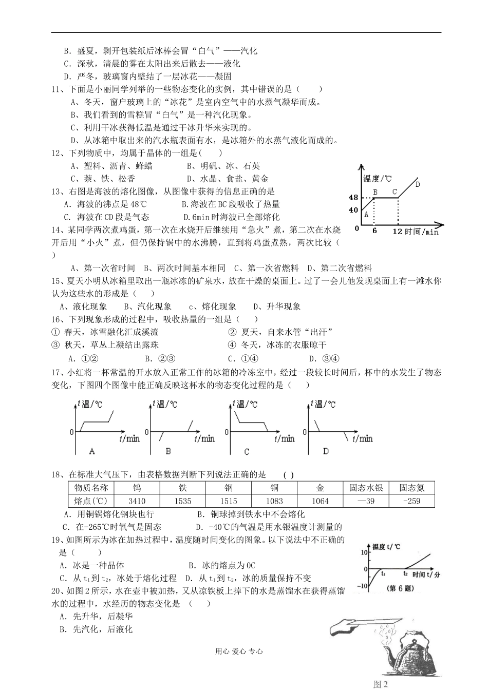 八年级物理上学期-物态变化章末测评(无答案)教科版_第2页