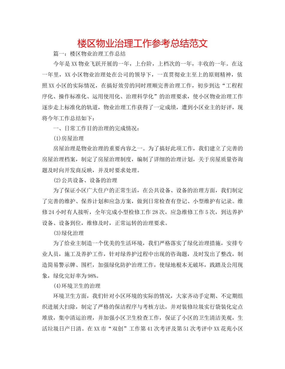楼区物业管理工作参考总结范文 _第1页