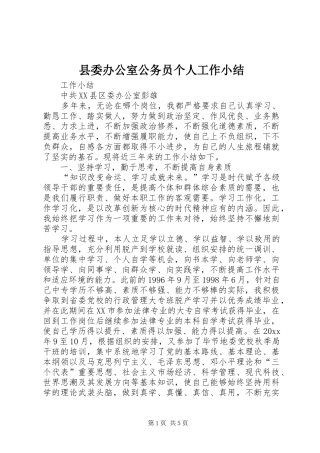县委办公室公务员个人工作小结 
