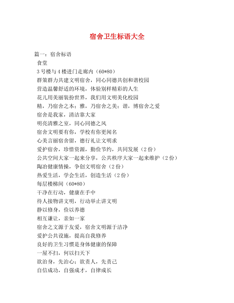 宿舍卫生标语大全 _第1页