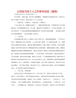 公司实习生个人工作参考总结（通用） 