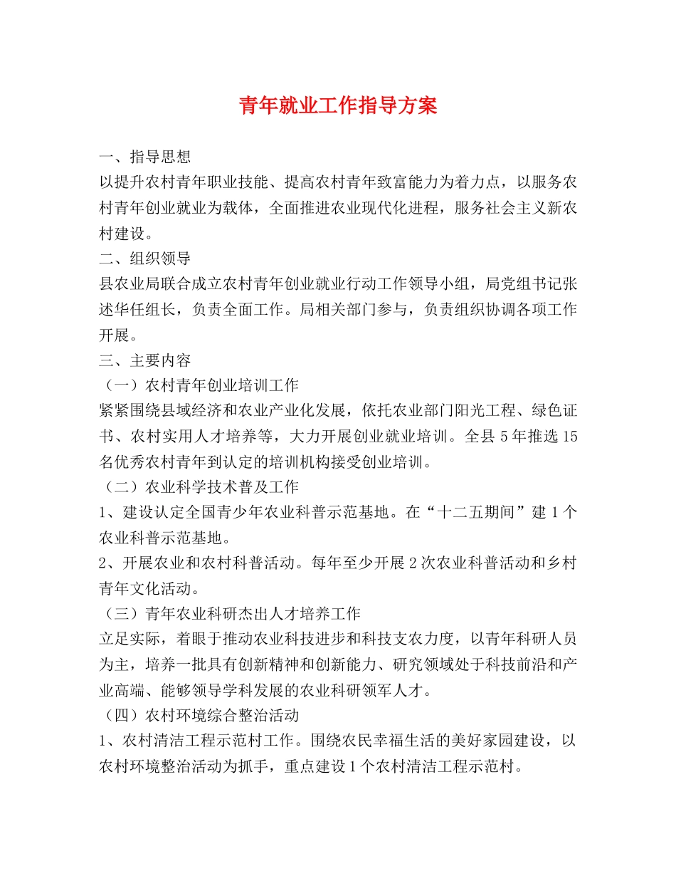 青年就业工作指导方案 _第1页
