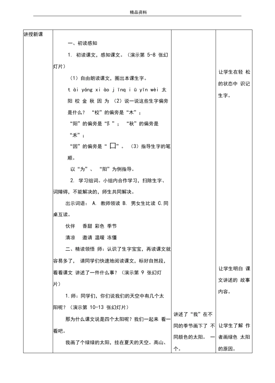 部编版一年级语文下册第4课《四个太阳》(教案)_第2页