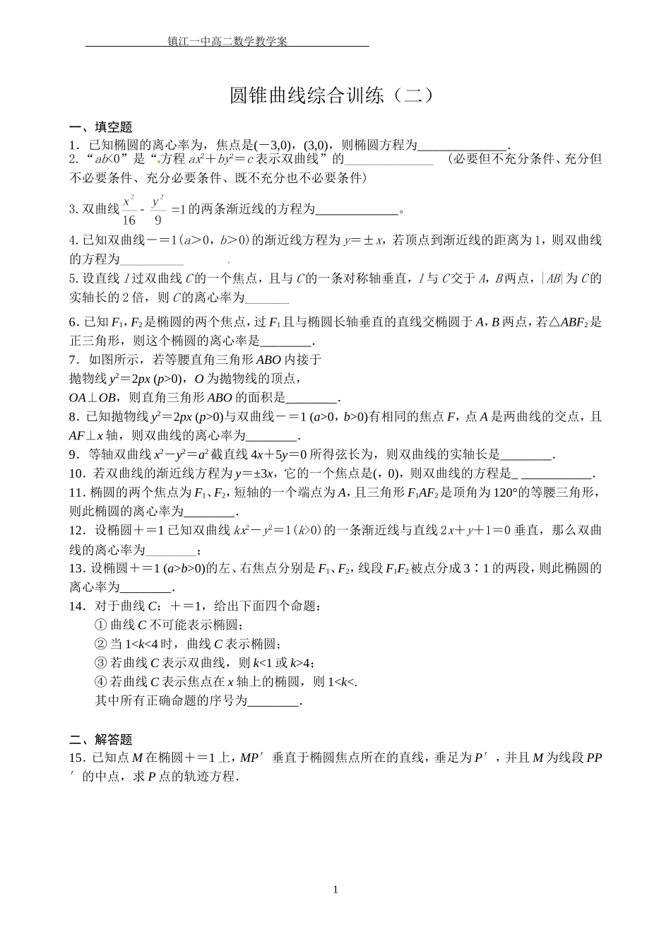 圆锥曲线综合训练(二)_第1页