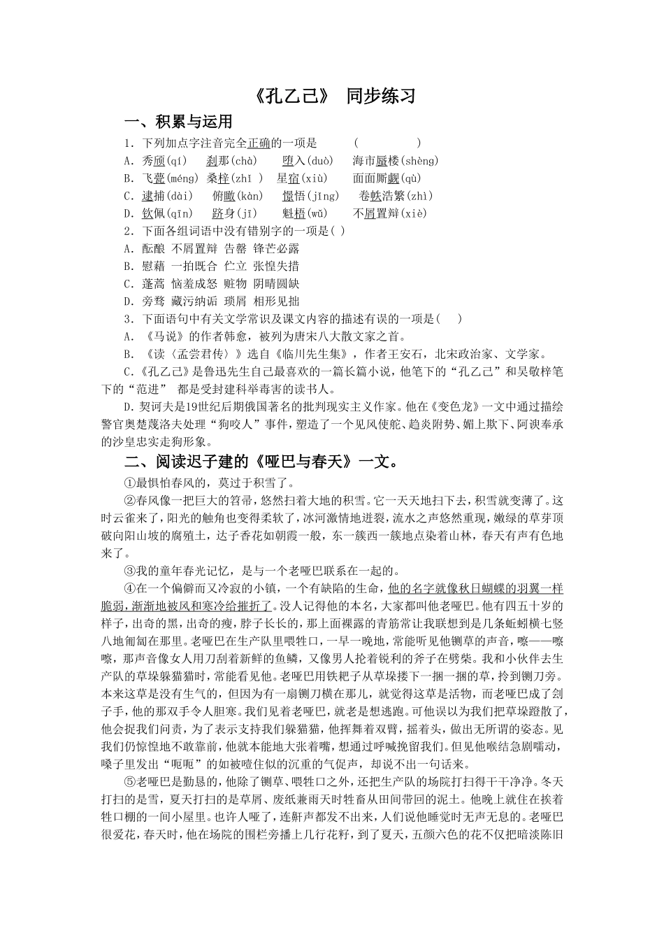 《孔乙己》-同步练习5_第1页