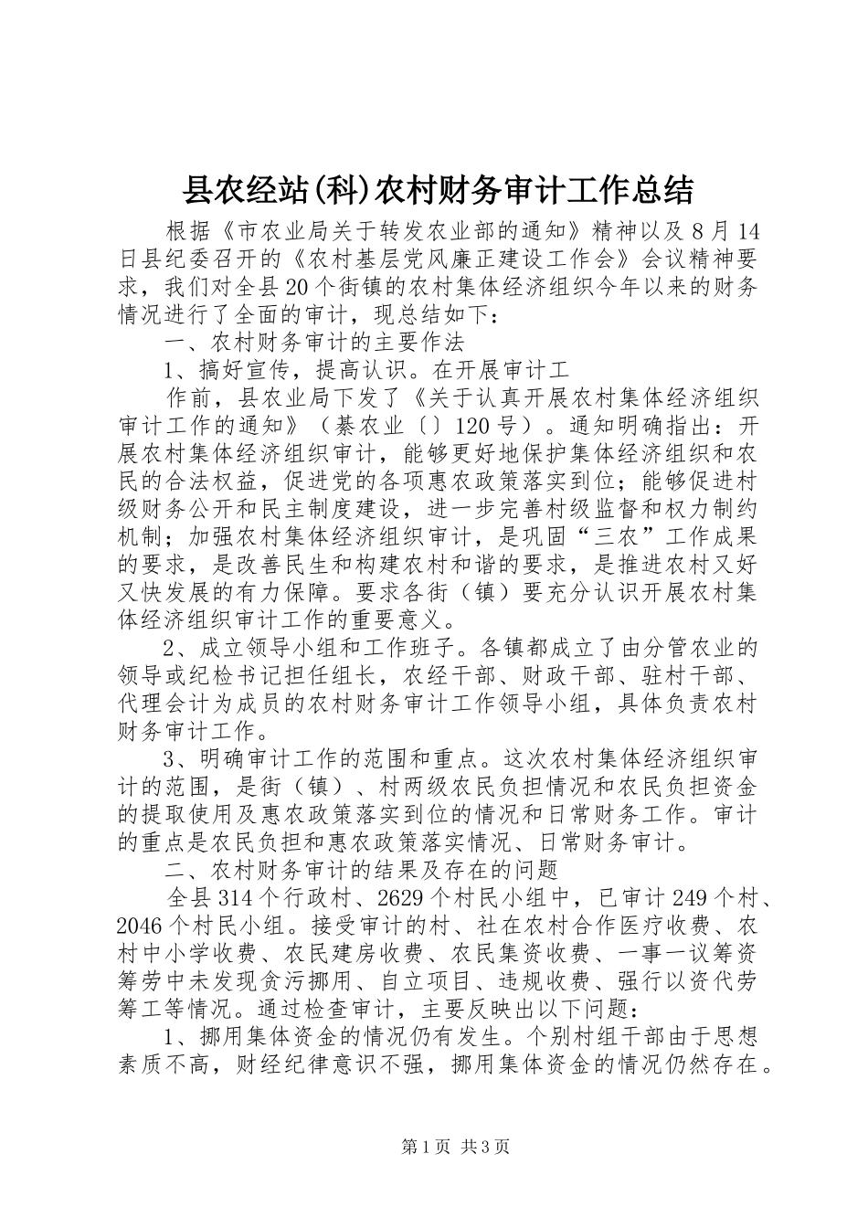县农经站(科)农村财务审计工作总结 _第1页