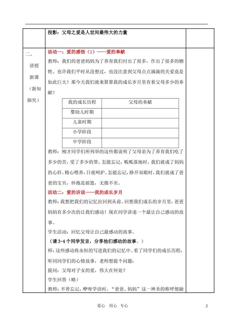 八年级思想品德上册-第四课《天下父母心》第二框教案-苏教版_第2页