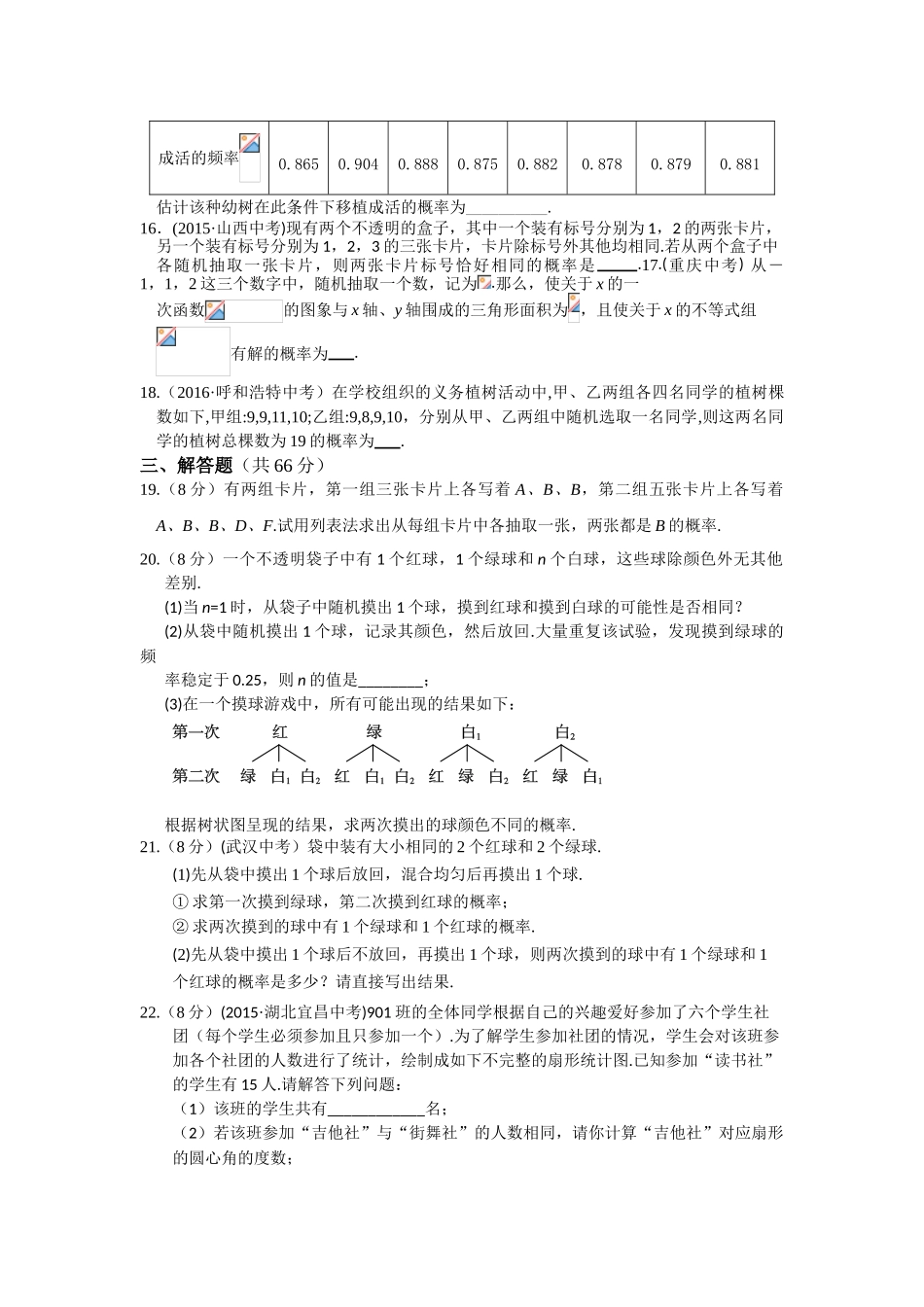 教材全解2016年九年级第三章-概率的进一步认识测试卷及解析_第3页