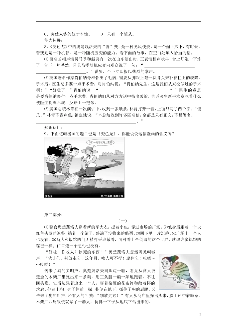 九年级语文下册-《变色龙》同步练习题-人教新课标版_第3页