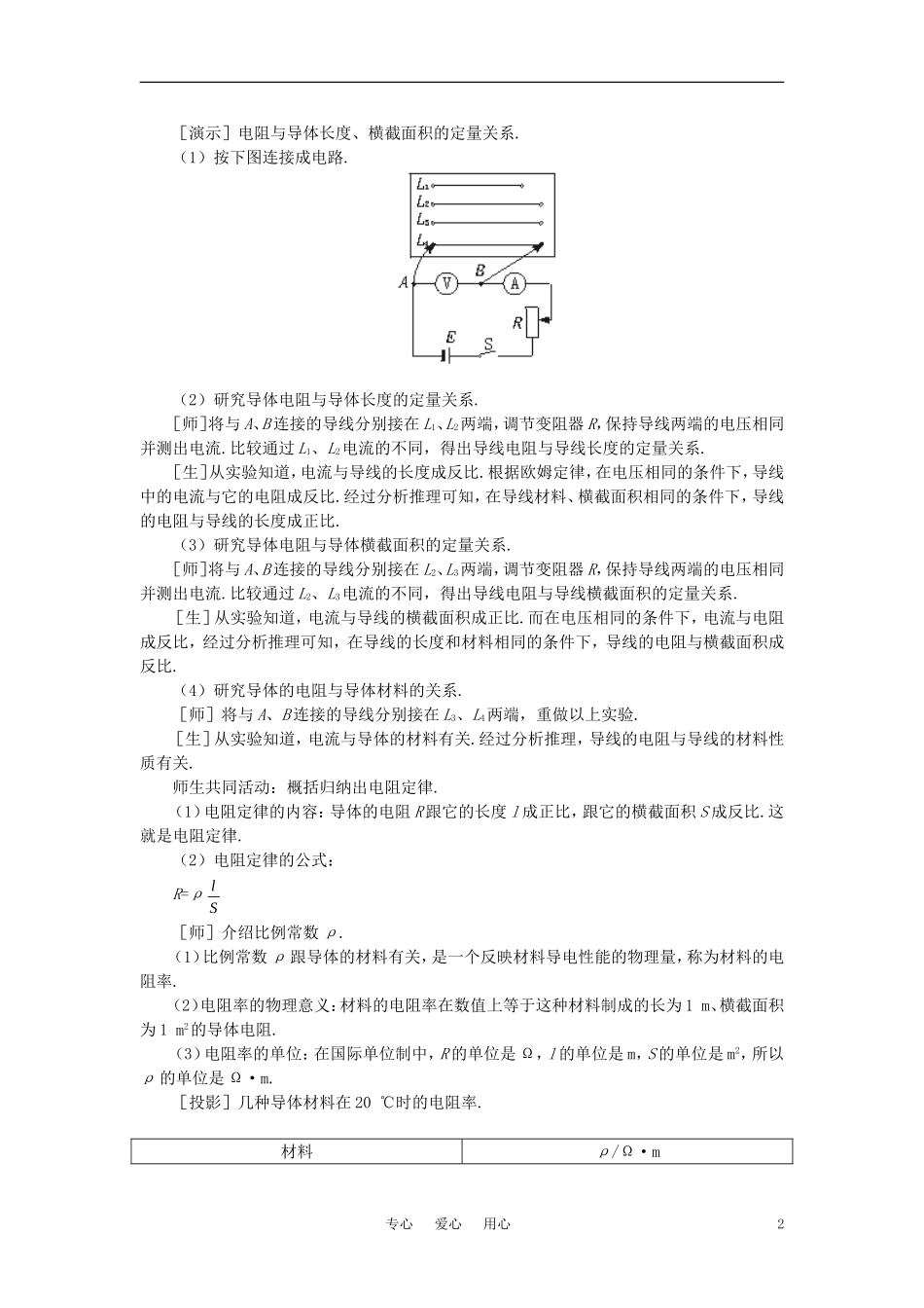 【精品】高二物理-(人教大纲版)第二册-第十四章-恒定电流---二、电阻定律、电阻率(第一课时)_第2页