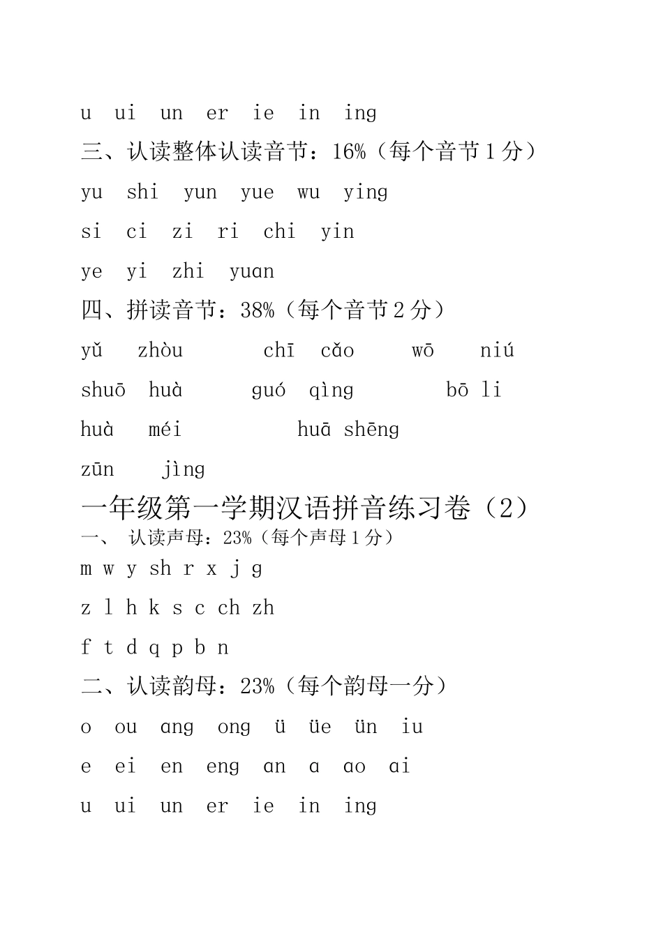 小学语文一年级拼音过关验收方案_第3页