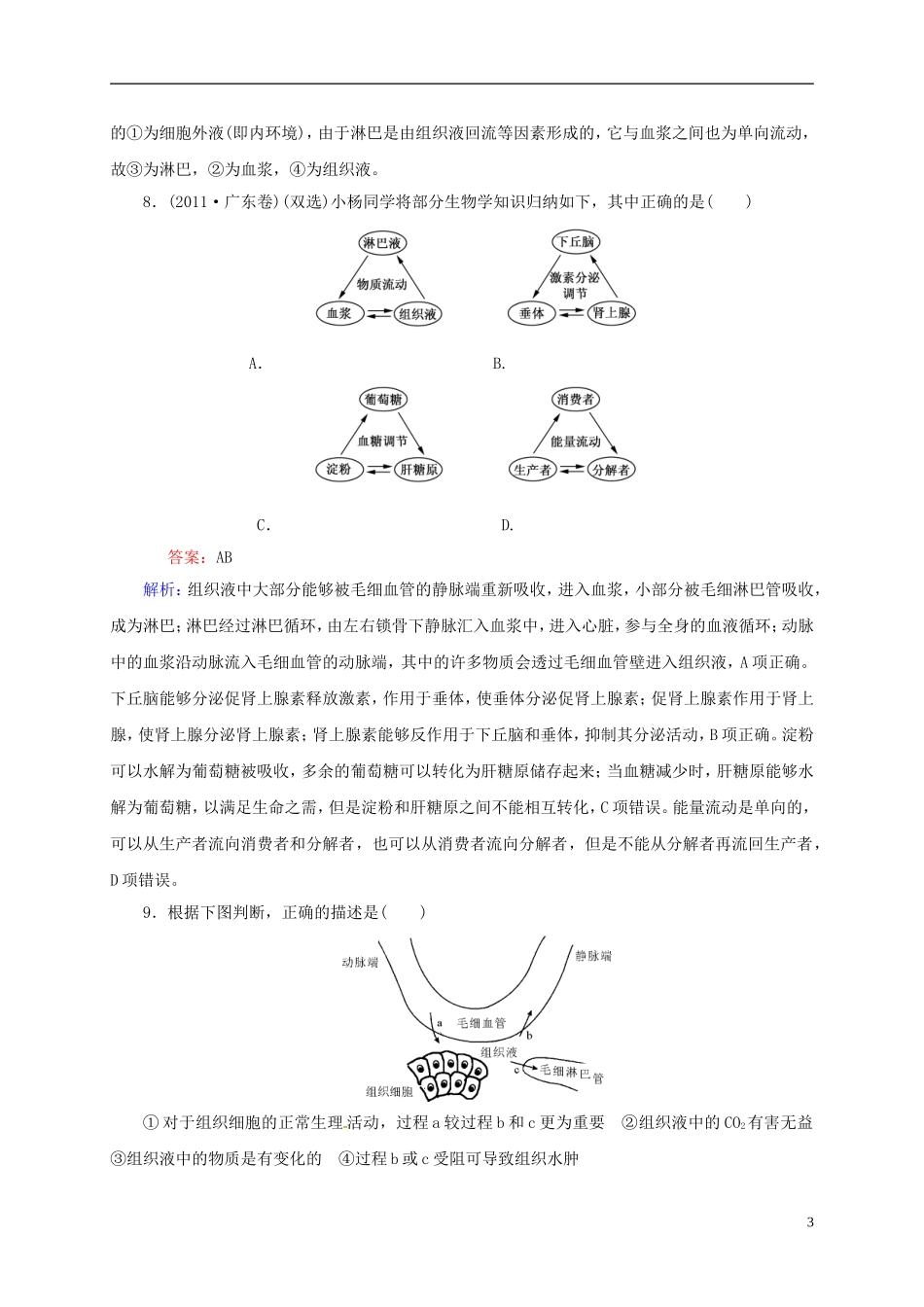 【状元之路】(新课标通用)2014高考生物一轮复习-第25讲-人体的内环境与稳态_第3页