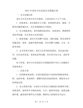 2024年老旧小区改造安全措施方案 