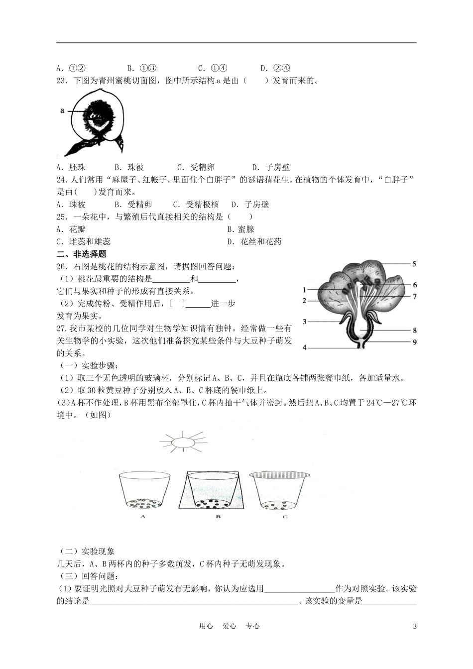 八年级生物上册《植物的生殖和发育》同步练习1-苏科版_第3页