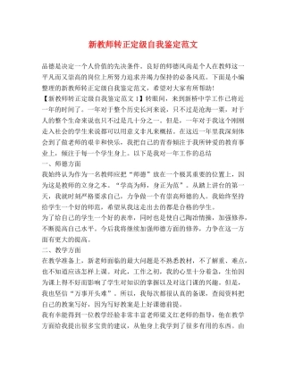 新教师转正定级自我鉴定范文 